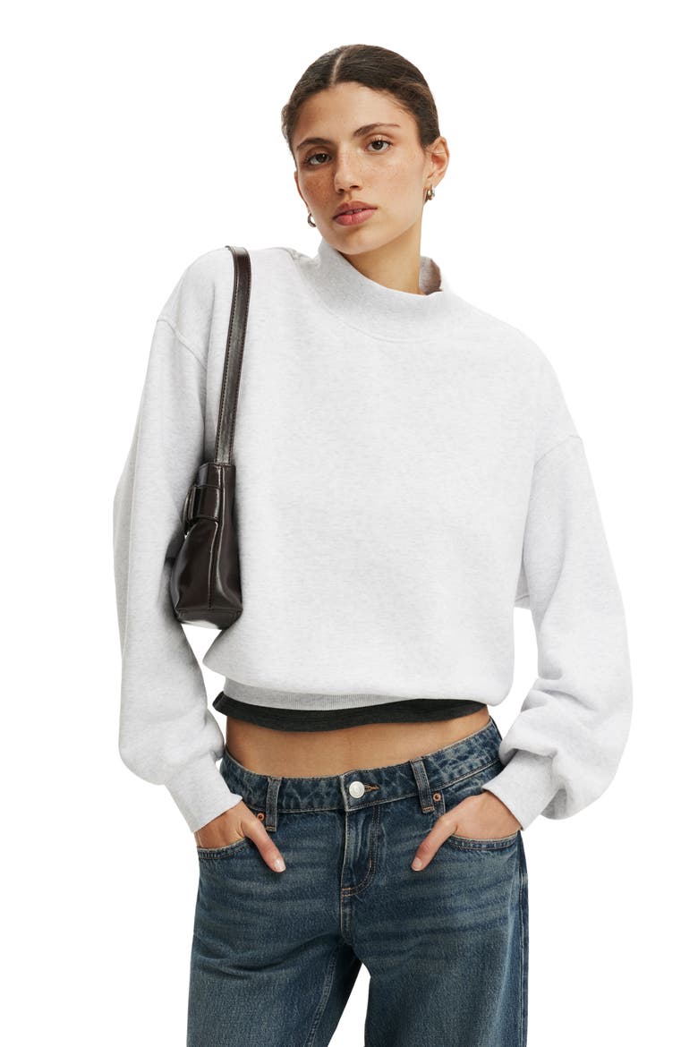 Women's Mock Neck Sweatshirt, Main, color, Light Grey Marle