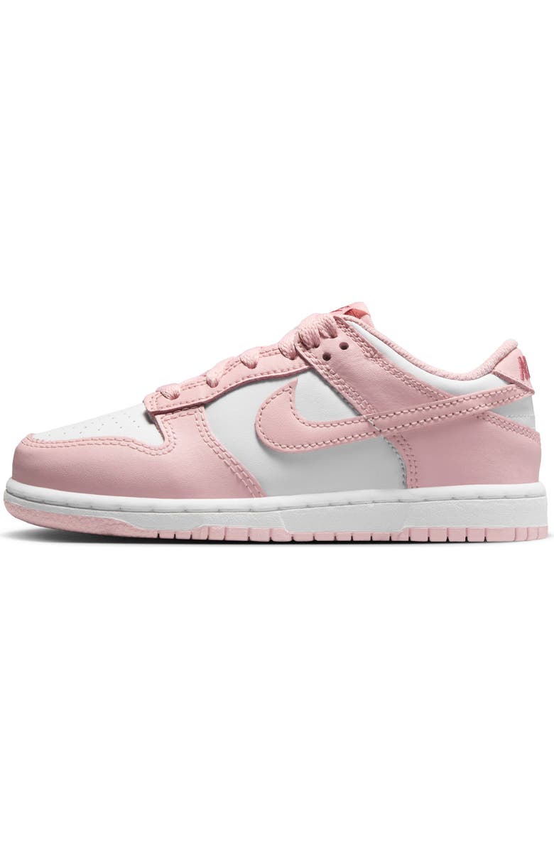 Nike Kids' Dunk Low Basketball Sneaker, Alternate, color, White/ Pink Glaze/ Pomegranate