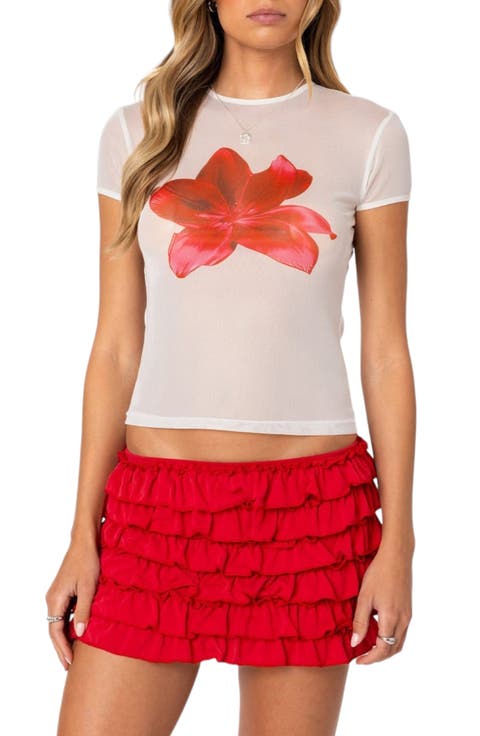 Aloha Floral Mesh Shrunken T-Shirt