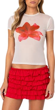 EDIKTED Aloha Floral Mesh Shrunken T-Shirt