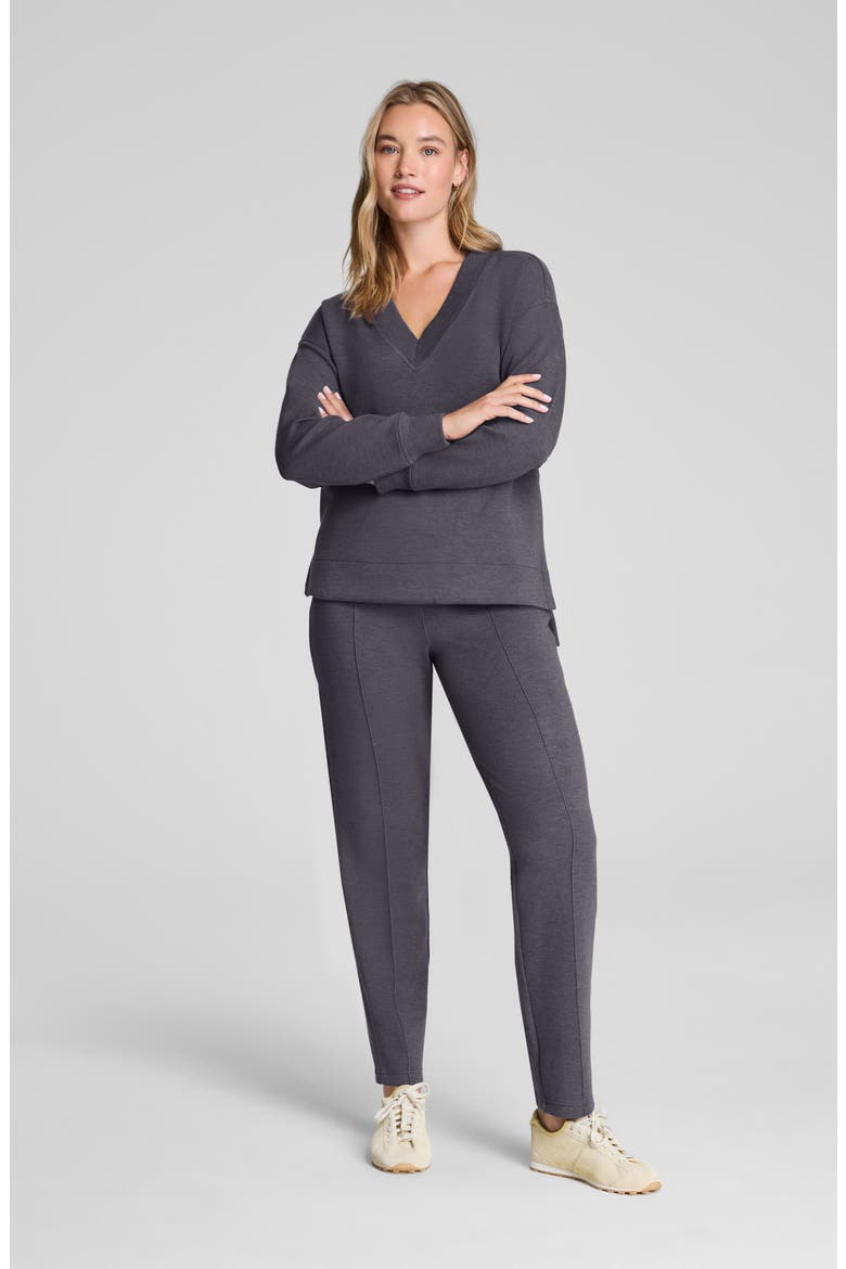 AirEssentials® Brushed V-Neck Tunic Sweatshirt, Alternate, color, HEATHER STORM
