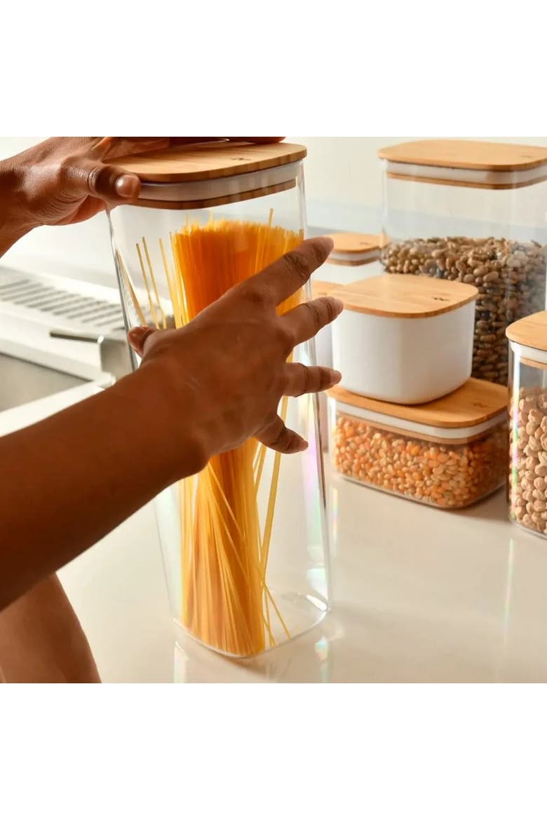 Clear Stackable Airtight Food Storage Container with Wood Lid, Alternate, color, Clear