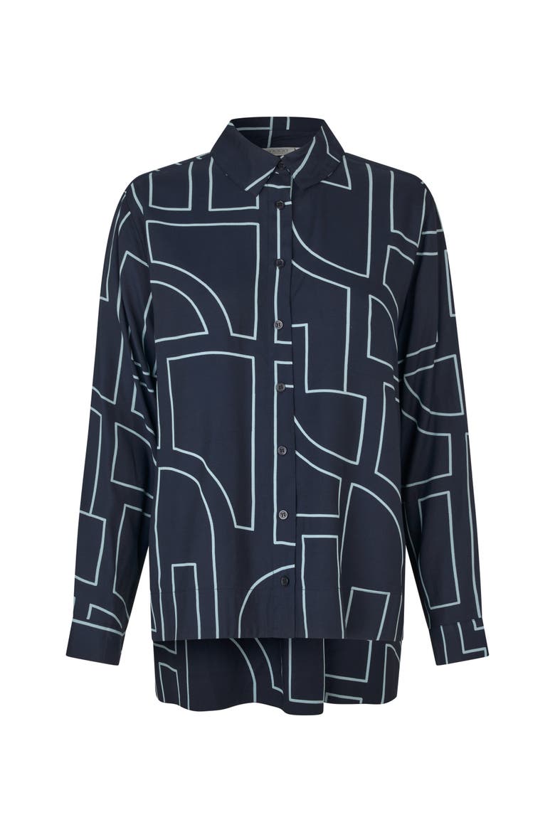 Malmanja Long Sleeve Printed Long Shirt, Alternate, color, Navy Blazer