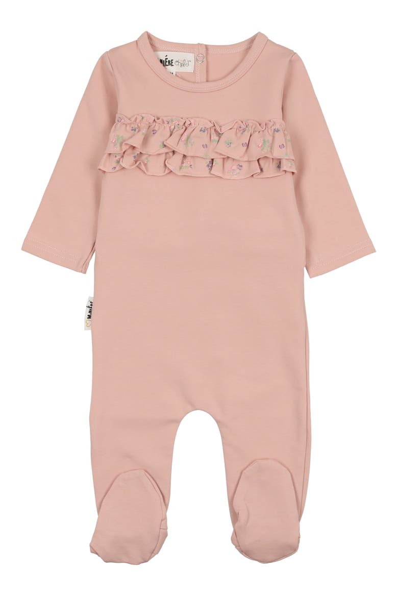 Floral Ruffle Cotton Footie, Main, color, MAUVE