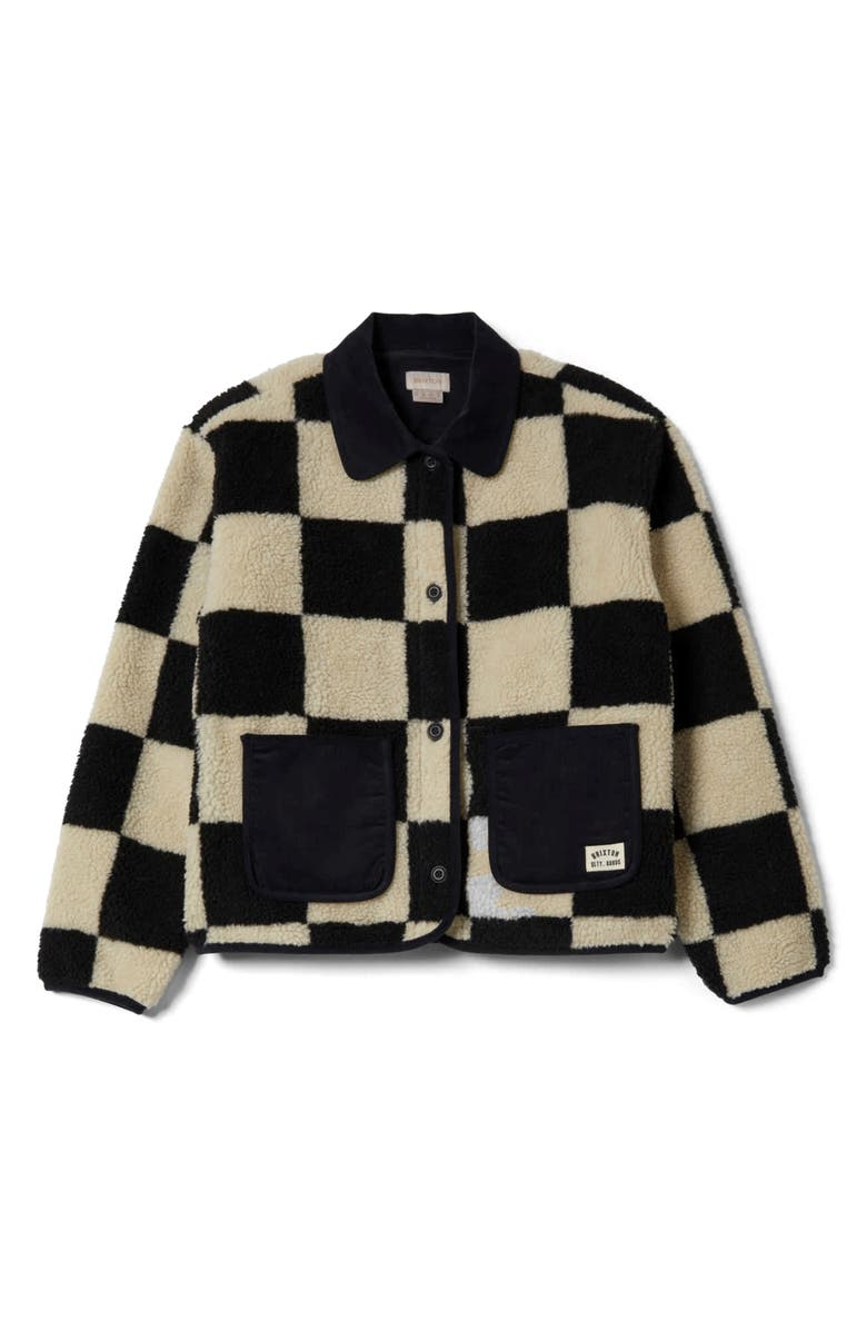 Brixton Delilah Plaid High Pile Fleece Jacket, Alternate, color, Black/Natural Finish Line Chec