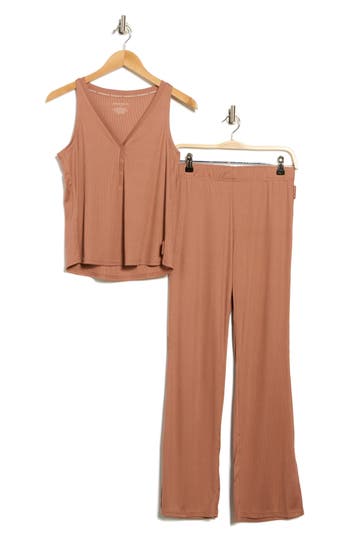 Danskin V-neck Henley Tank Pajamas In Brown