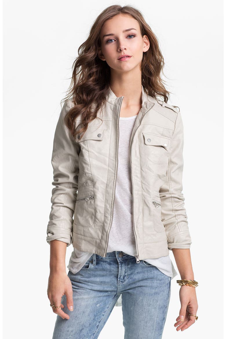 Perforated Faux Leather Jacket, Main, color, SOFT OYSTER