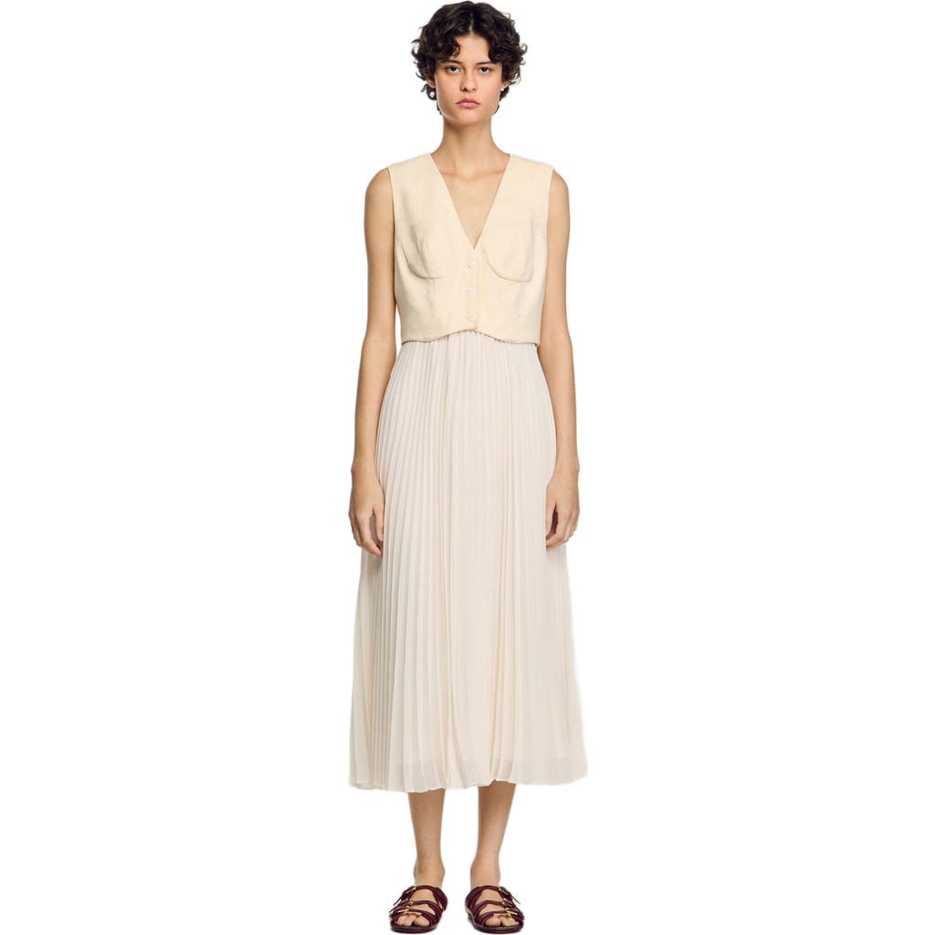 Sandro Pleated Maxi Dress In Ecru