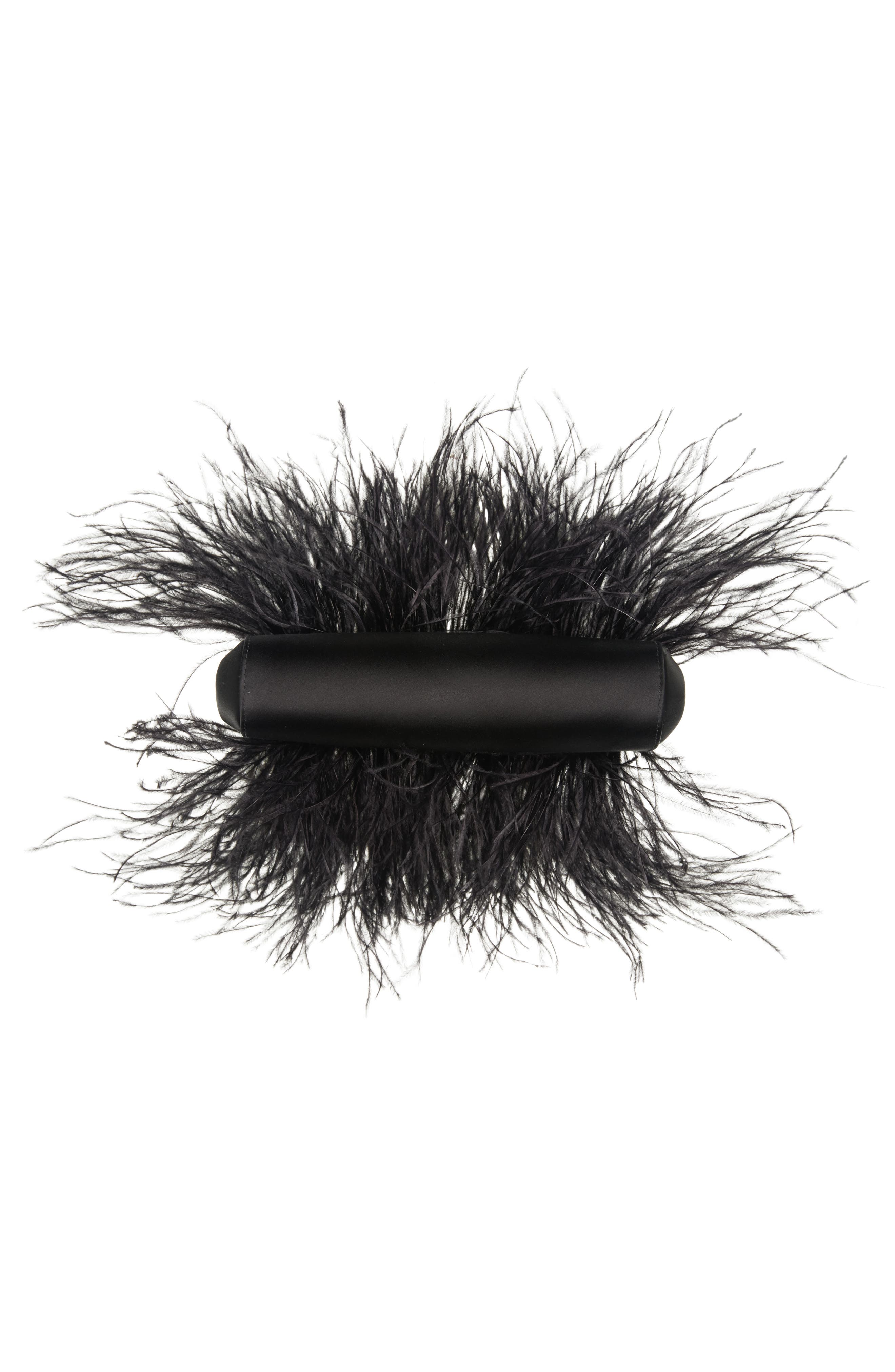 Dolce&Gabbana Marlene Feather Trim Shoulder Bag, Alternate, color, 8B956 Nero/ Nero