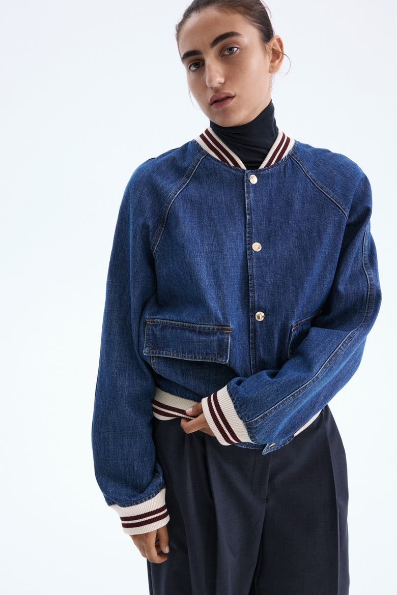 Denim Bomber Jacket, Alternate, color, Denim blue