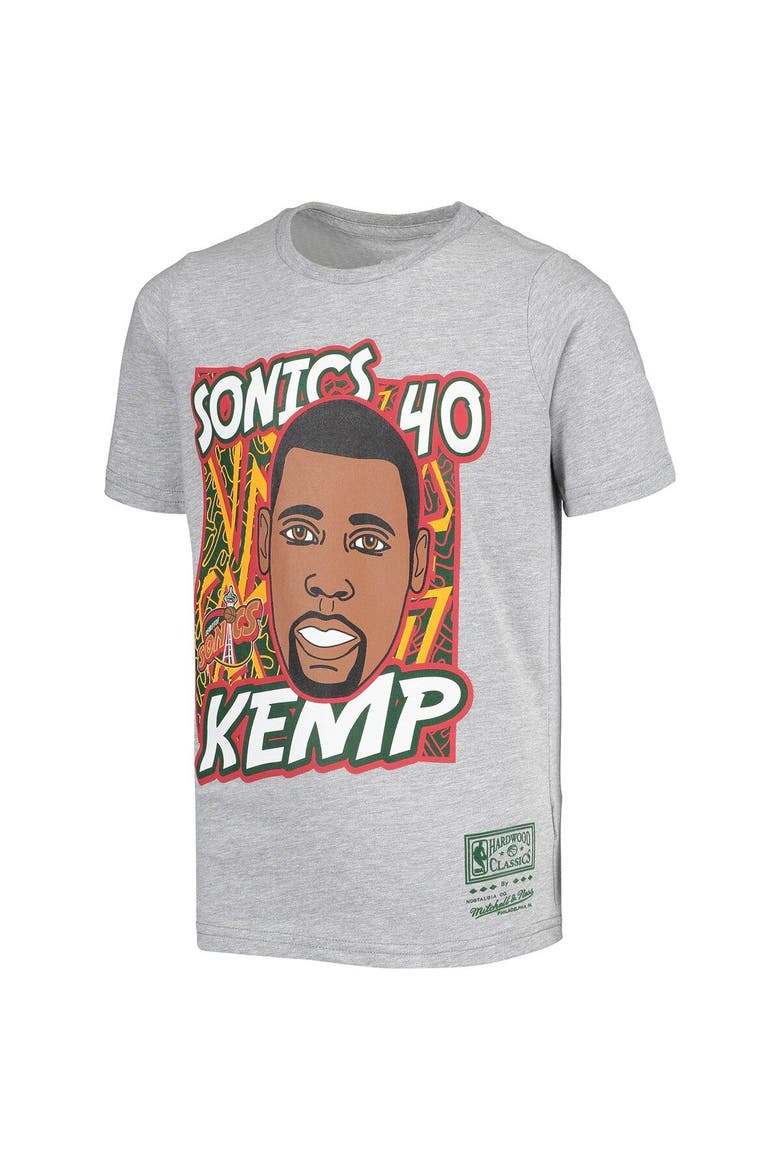 Youth Mitchell & Ness Shawn Kemp Gray Seattle SuperSonics Hardwood Classics King of the Court Player T-Shirt, Alternate, color, Gray