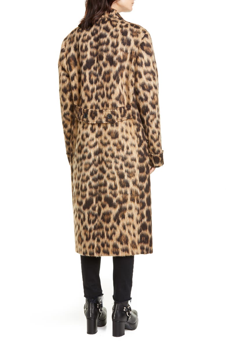R13 Leopard Print Wool & Alpaca Double Breasted Coat, Alternate, color, 