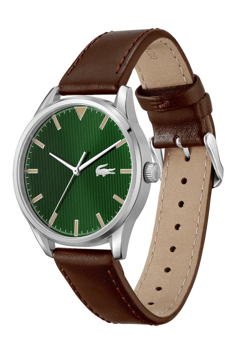 Vienna Leather Strap Watch, 42mm, Alternate, color, GREEN