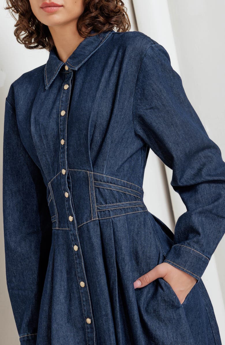 FREEMARKET Long Sleeve Midi Dress, Alternate, color, Denim