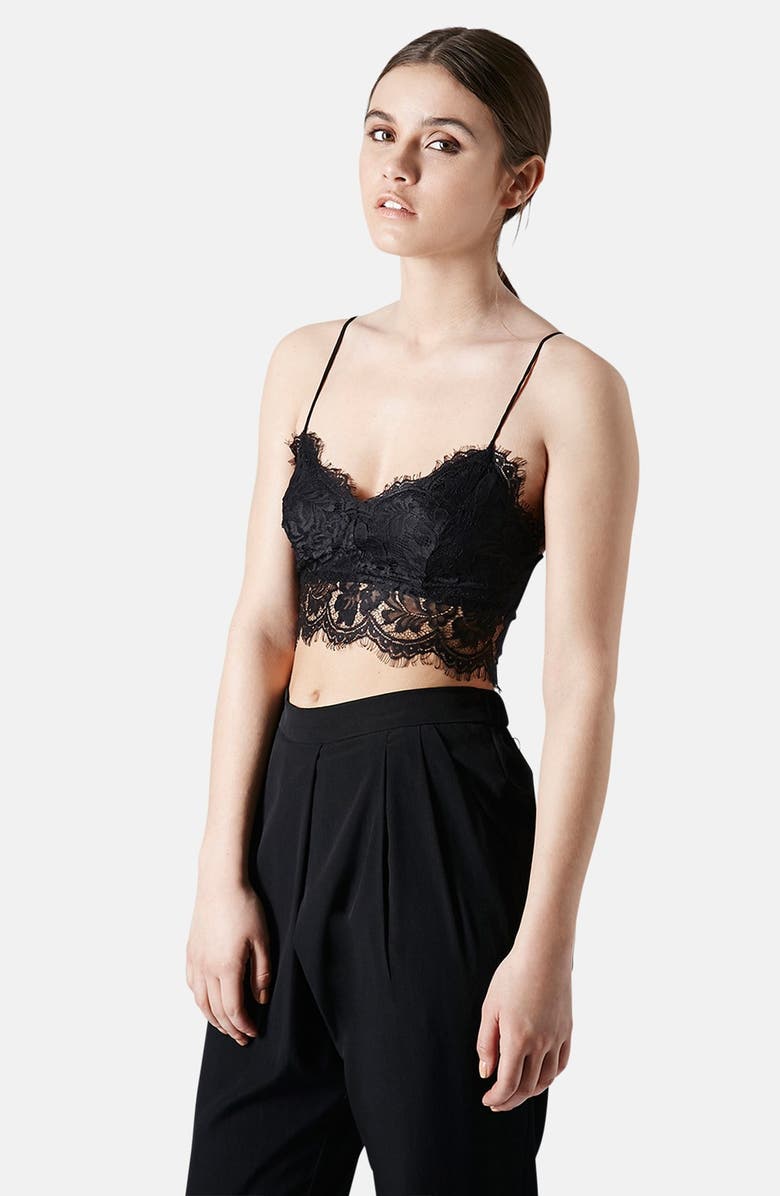 Topshop Lace Mesh Bralette, Main, color, 