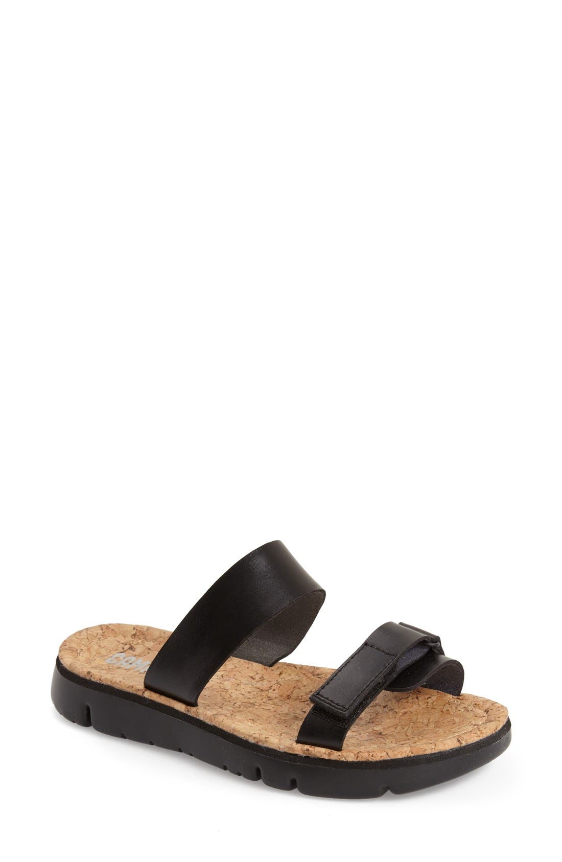 'Oruga' Two Strap Slide Sandal, Main, color, BLACK LEATHER