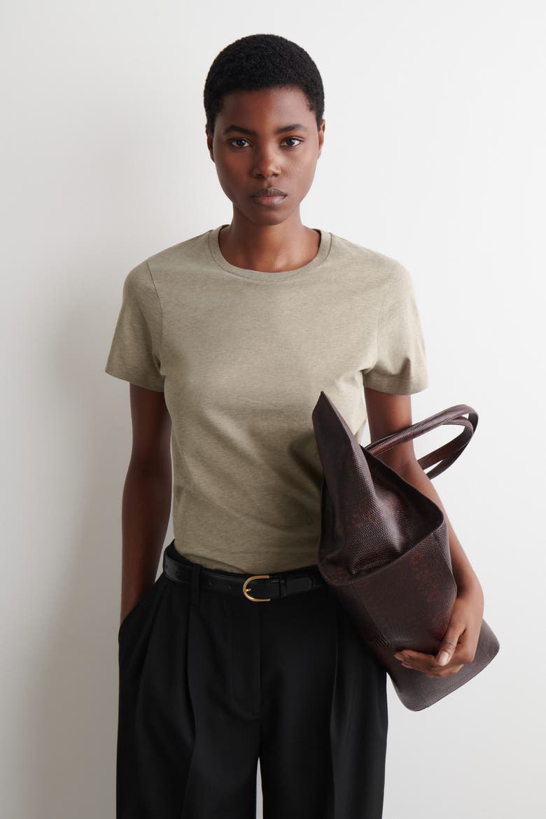 Cotton-Modal Crew-Neck T-Shirt, Main, color, BEIGE MÉLANGE