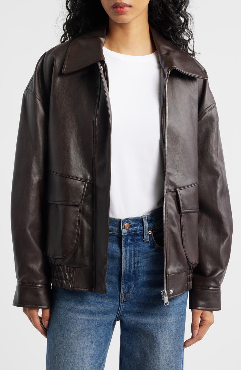 MANGO Marti Faux Leather Jacket, Main, color, Brown