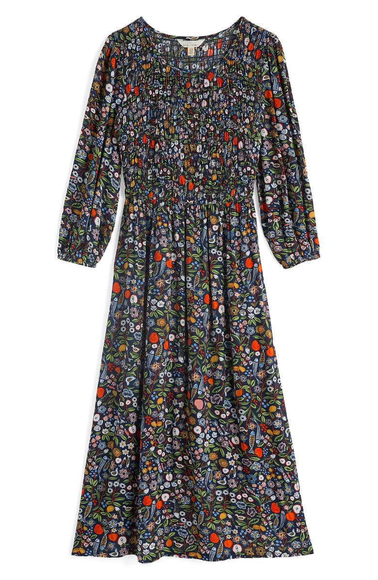 Seasalt Cornwall Meadowsweet Floral Smocked Long Sleeve Midi Dress, Alternate, color, Still Life Maritime