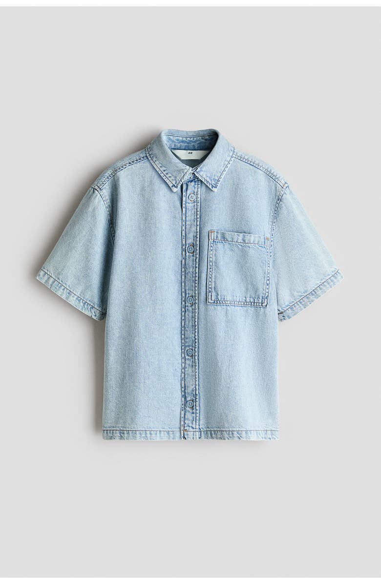 H&M Short-sleeved Denim Shirt, Main, color, Light Denim Blue