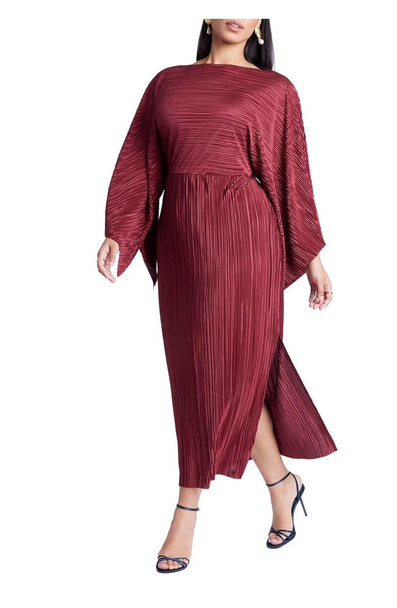 ELOQUII Cape Effect Plisse Dress, Main, color, Bordeaux