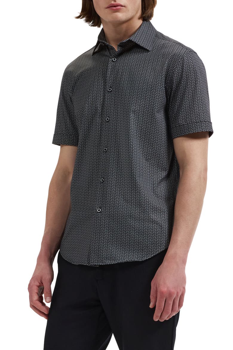 Miles OoohCotton Geometric Short Sleeve Button-Up Shirt, Alternate, color, BLACK