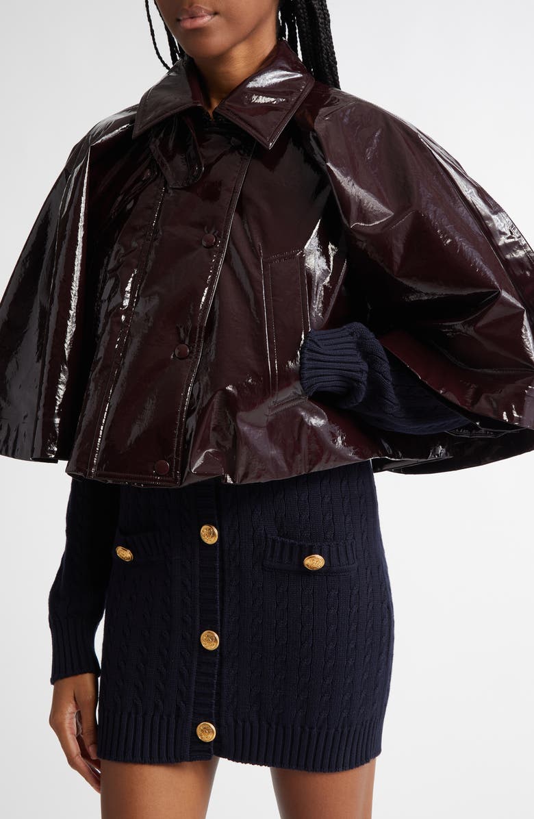 Chloé Lacquered Shiny Cotton Cape, Alternate, color, Obscure Brown