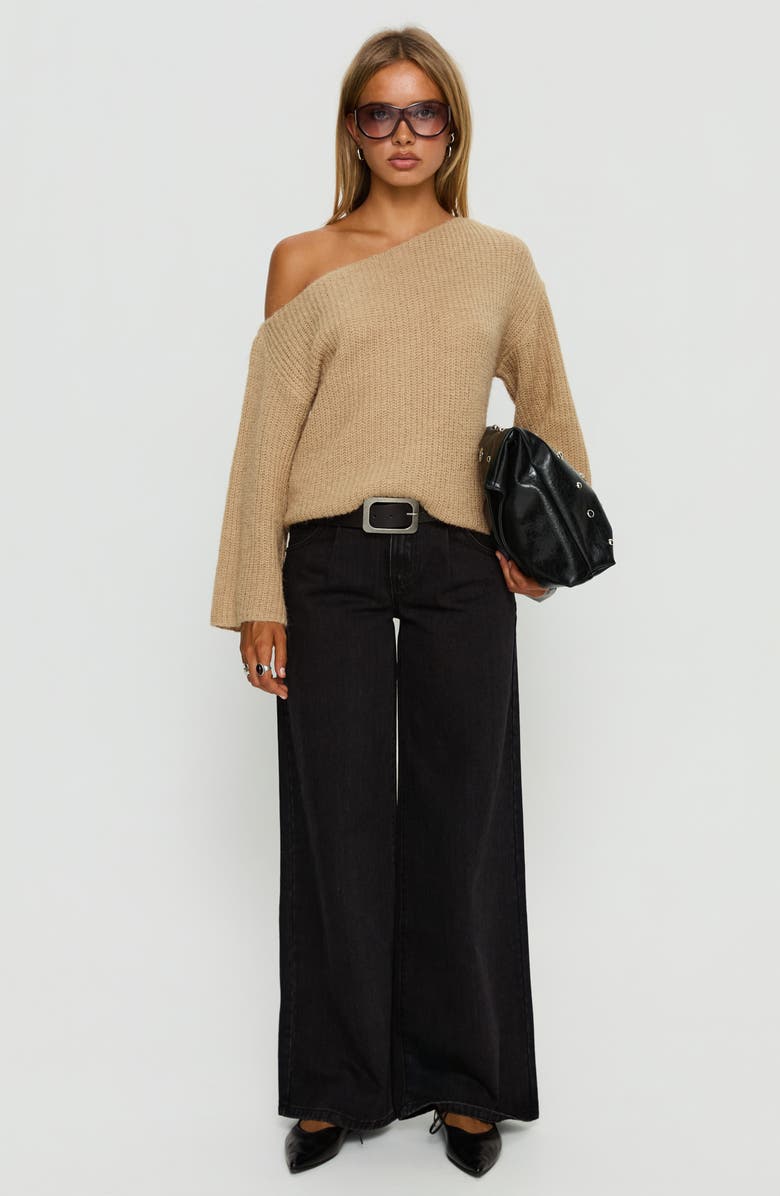 Princess Polly Delyn Off the Shoulder Sweater, Alternate, color, Camel