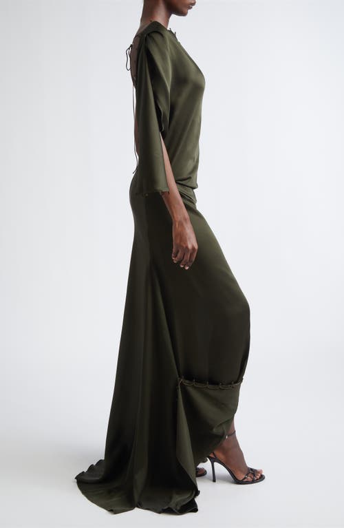 Victoria Beckham Rouleaux Trim Draped Satin Gown In Green