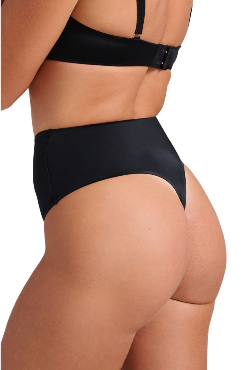 Siella Smooth Satin Thong, Alternate, color, Black