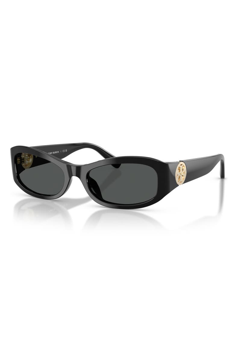 Tory Burch 55mm Rectangular Sunglasses, Alternate, color, Black / Dark Grey