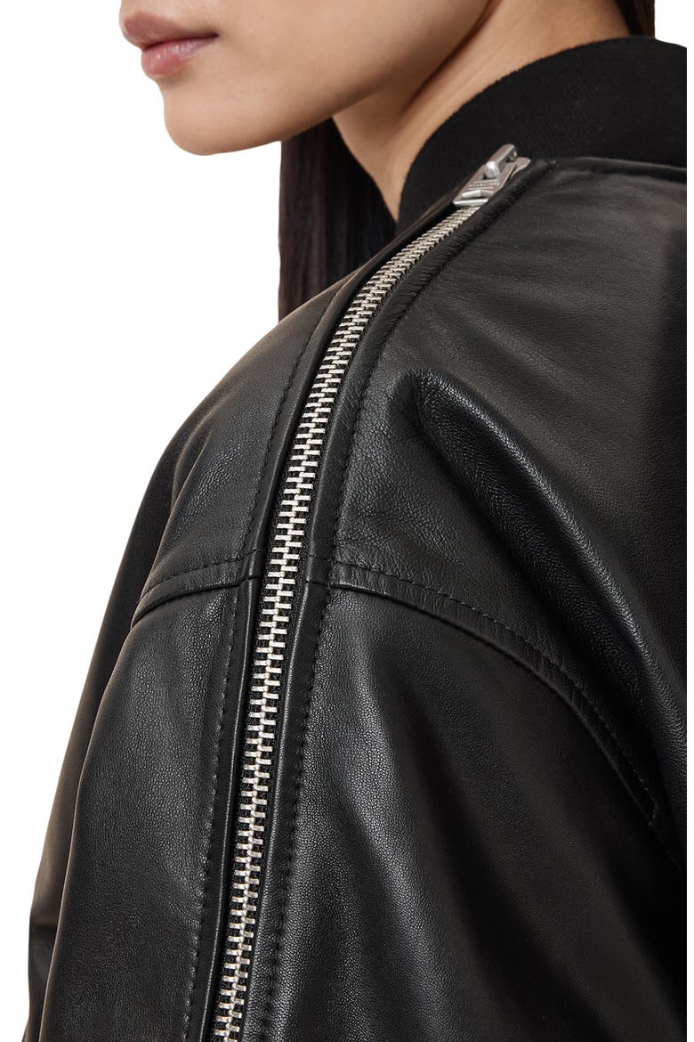 Zenith Leather Bomber Jacket, Alternate, color, BLACK