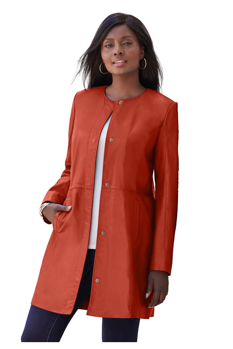 Three-Quarter Leather Jacket, Main, color, BURNT RED