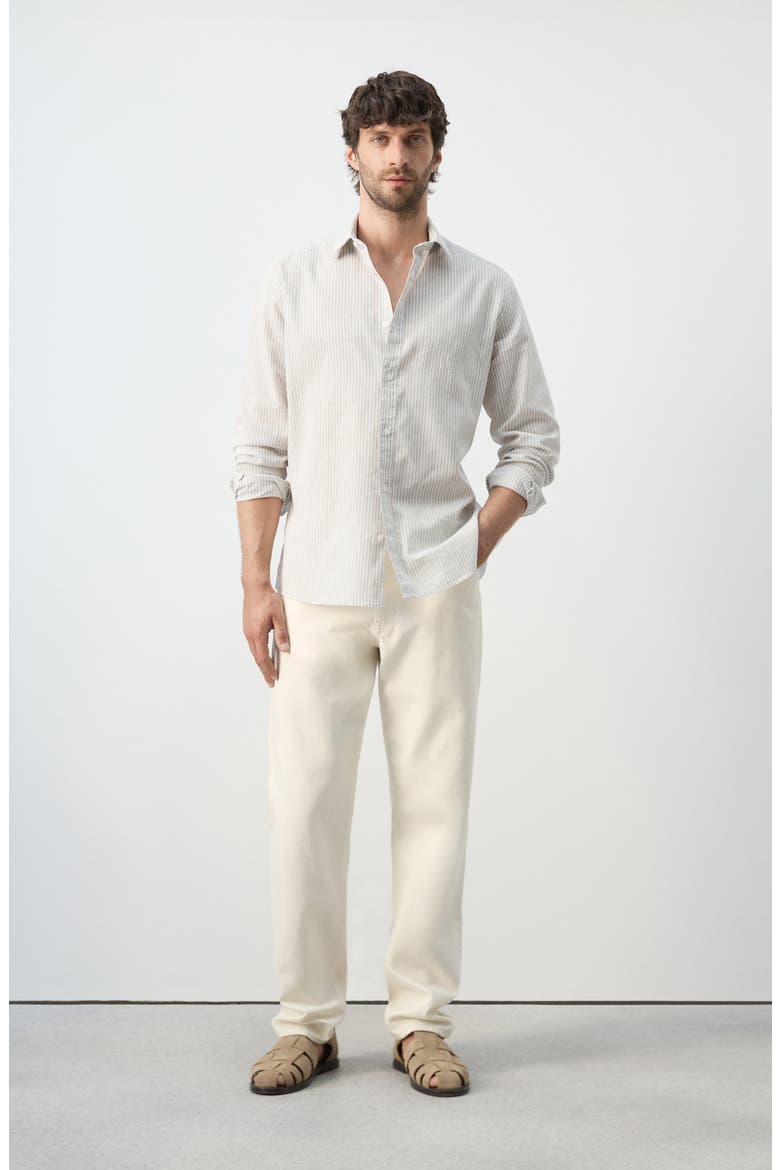 Regular Fit Stripe Cotton & Linen Button-Up Shirt, Alternate, color, SAND