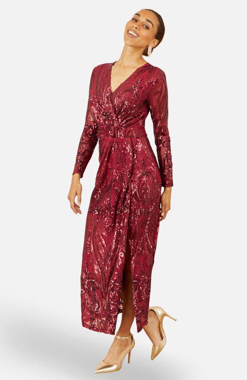 Yumi Sequin Midi Long Sleeve Wrap Dress In Animal Print