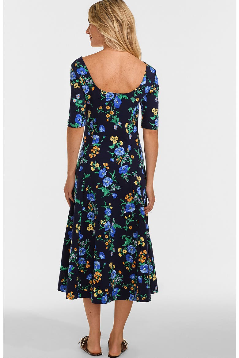 Starfish Elbow Sleeve Midi Fit and Flare Dress, Alternate, color, Deep Sea Poppy Floral