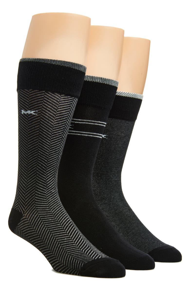 Michael Kors Assorted 3-Pack Birdseye Crew Dress Socks, Main, color, Black