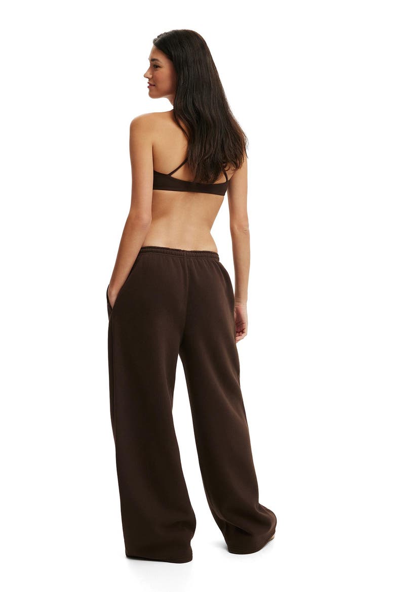 Women's Active Plush Tie Waist Wide Leg Sweatpant, Alternate, color, French Roast