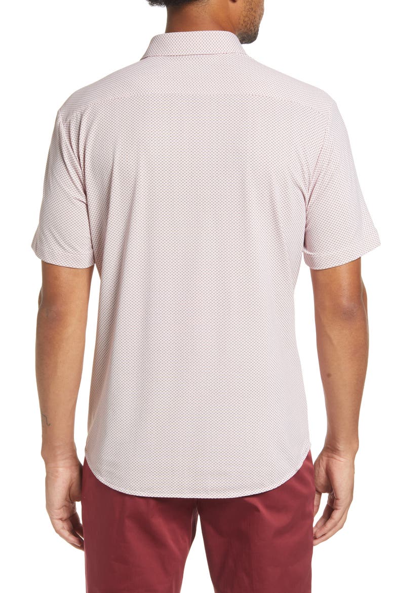 Ronn Slim Fit Geo Print Short Sleeve Button-Up Shirt, Alternate, color, DARK RED