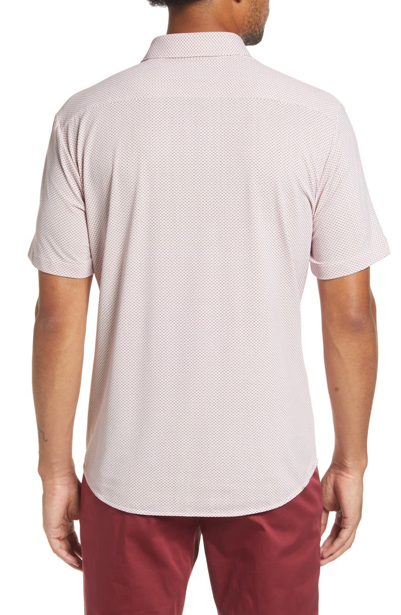 BOSS Ronn Slim Fit Geo Print Short Sleeve Button-Up Shirt, Alternate, color, Dark Red