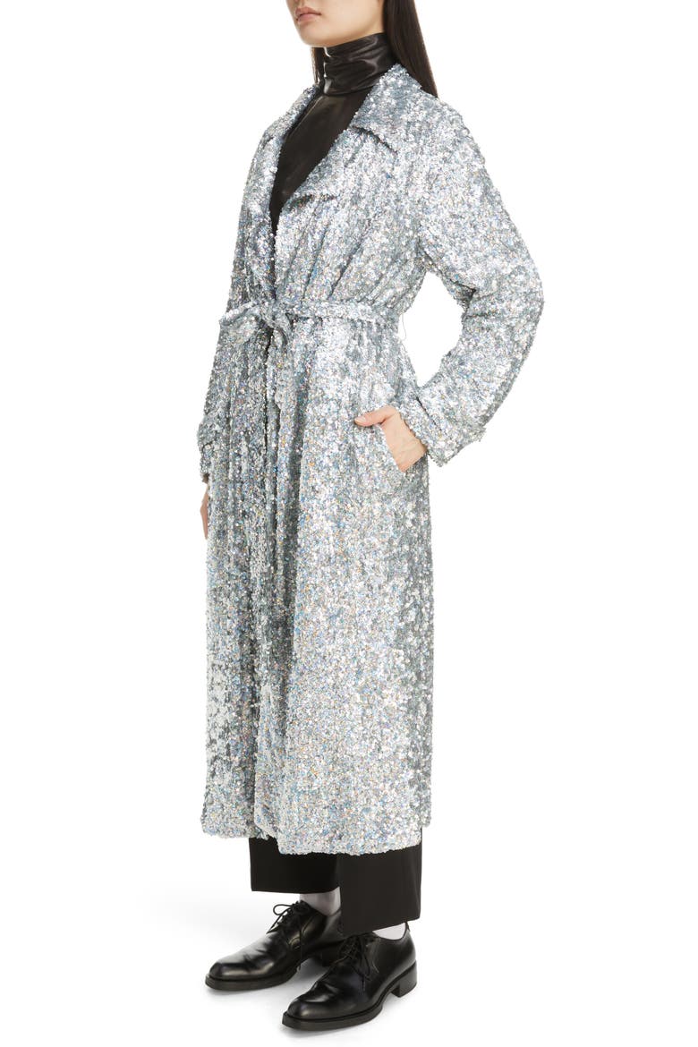 Ronas Quilt Lined Sequin Wrap Coat, Alternate, color, HOLOGRAM 21