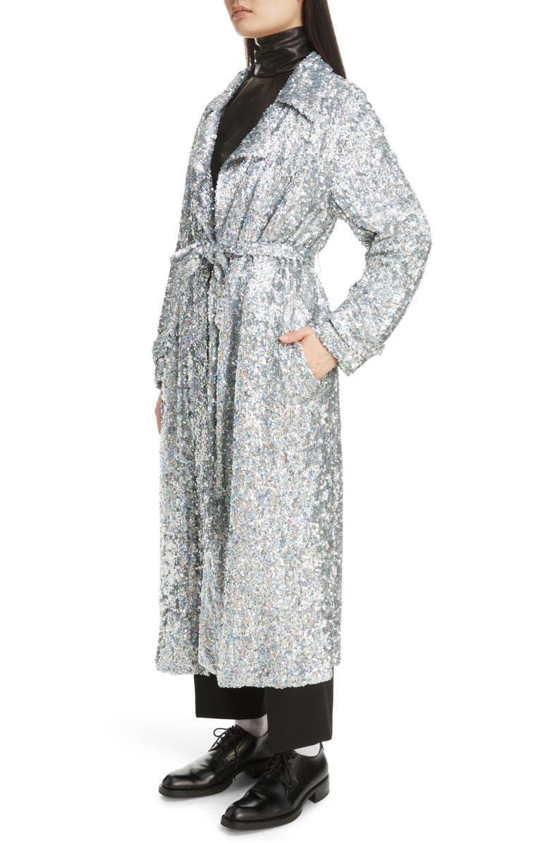 Dries Van Noten Ronas Quilt Lined Sequin Wrap Coat, Alternate, color,