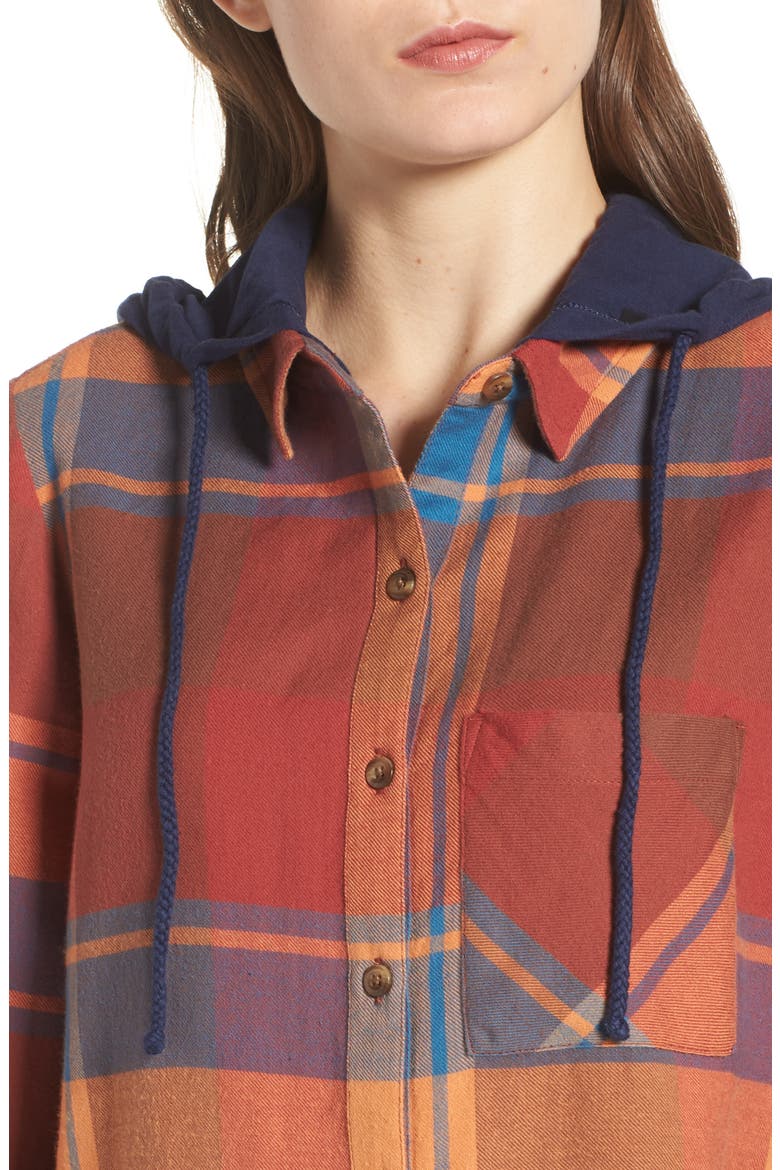 Hooded Plaid Shirt, Alternate, color, BLUE STAR ROSELYN PLAID