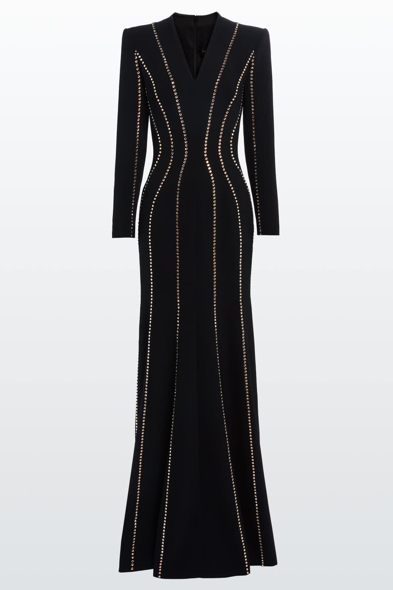 Victoire Rhinestone-Embellished Maxi Gown, Main, color, Liquorice