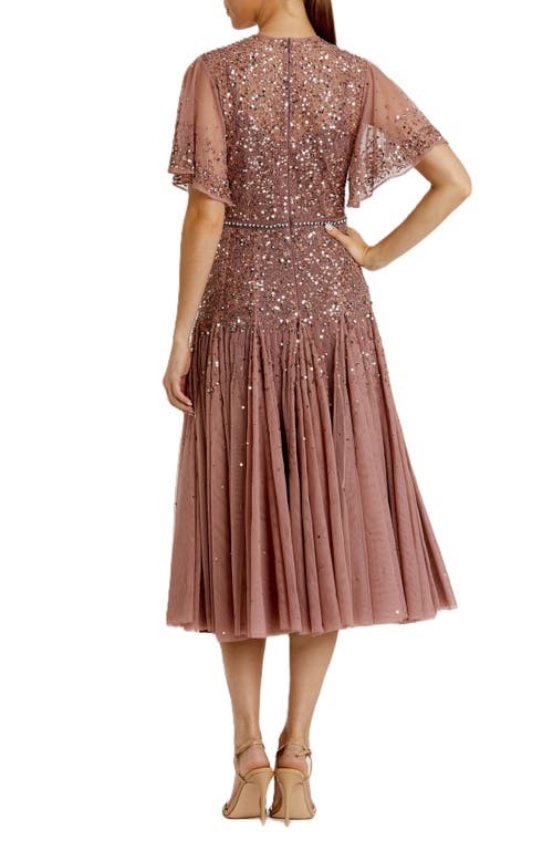 MAC DUGGAL MAC DUGGAL CAPE SLEEVE BEADED TEA LENGTH A-LINE DRESS