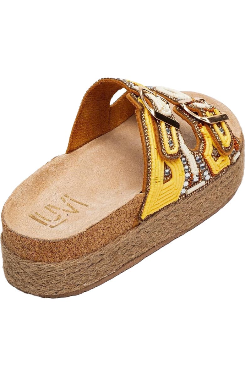 Prologue Shoes Bobby Beaded Straw Platform Slide Sandal, Alternate, color, Yellow Faux Leather