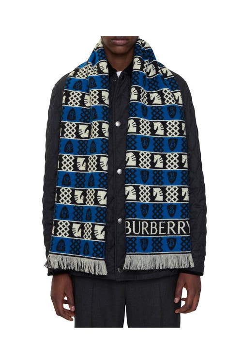 Burberry Chess Fair Isle Wool Scarf In Blue