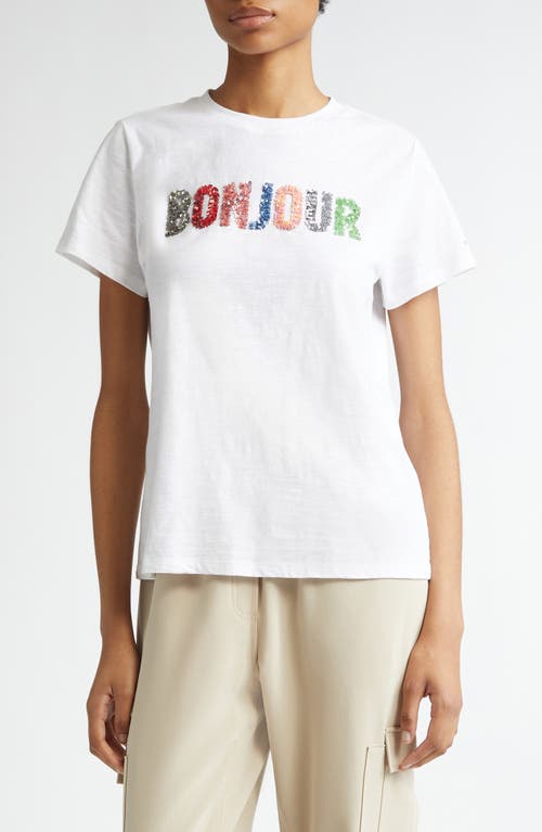 Cinq À Sept Bonjour Sequin Appliqué Cotton T-shirt In White/multi
