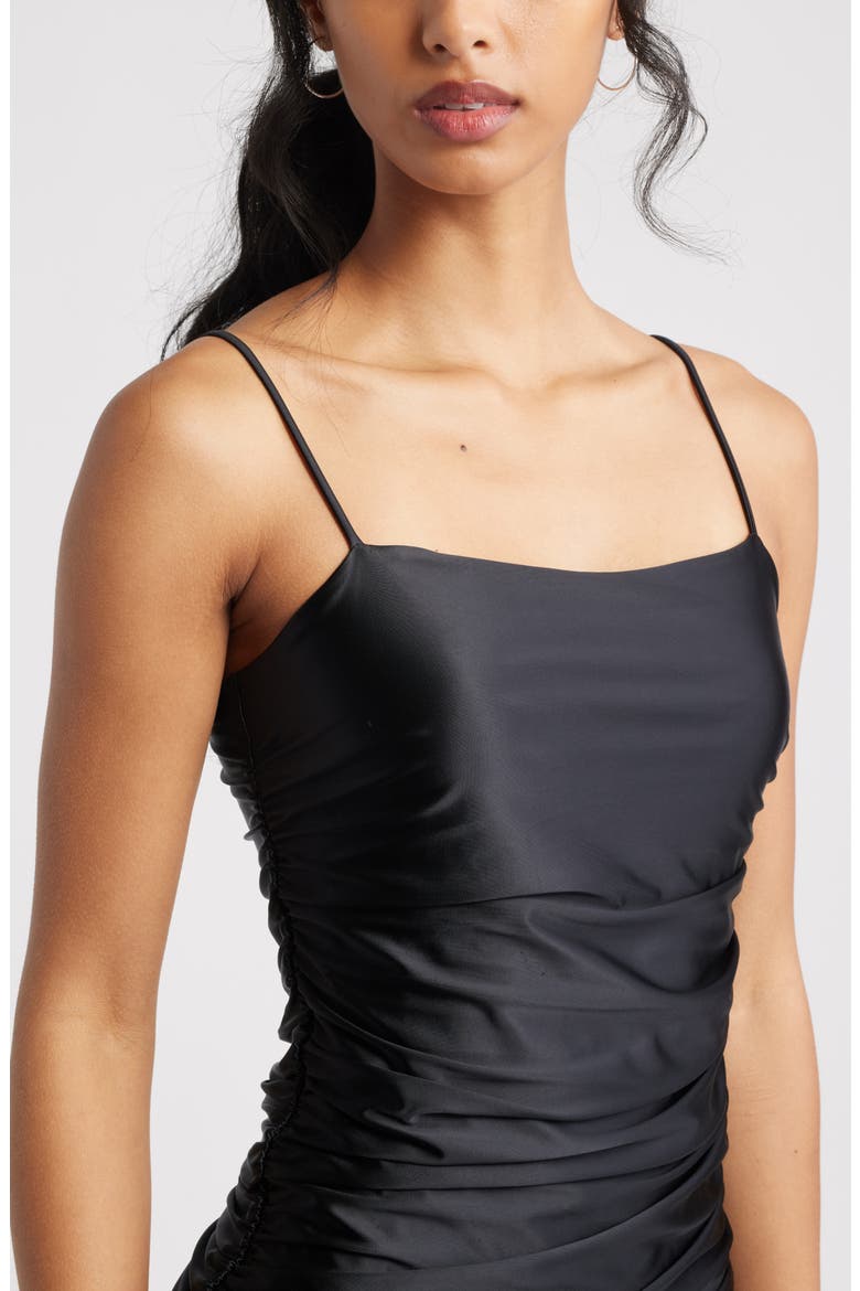 Ruched Satin Minidress, Alternate, color, BLACK