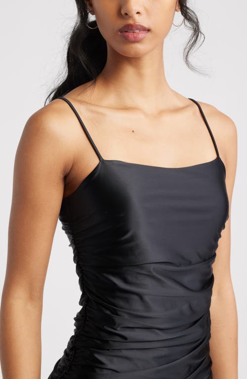 Bp. Ruched Satin Minidress In Black